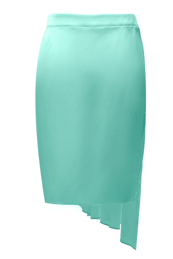 Silk Asymmetric Skirt In Acquamarine - Image 7