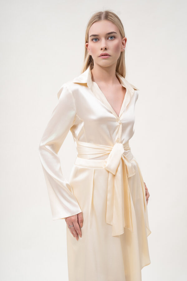 Silk Asymmetric Skirt In Cream - Image 3