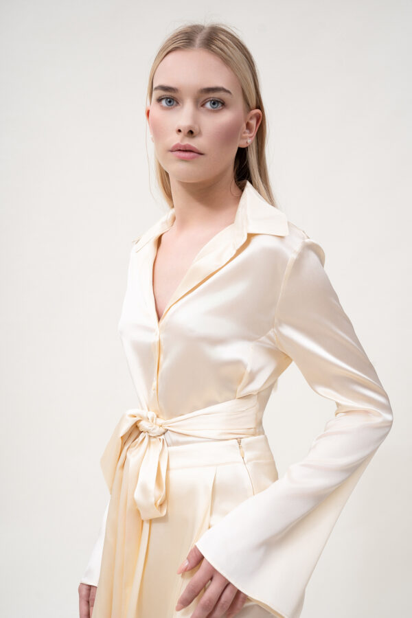 Silk Asymmetric Skirt In Cream - Image 2