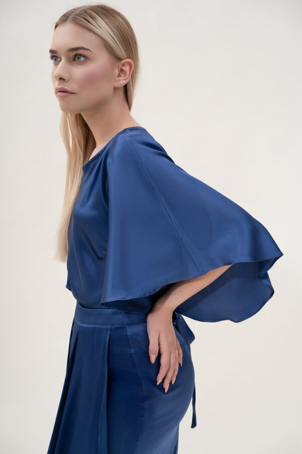 Silk Kimono Top In Blue - Image 5