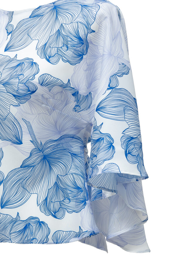 Silk Printed Kimono Top In White & Blue - Image 5