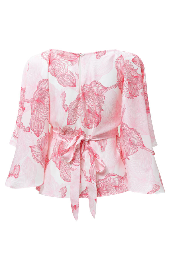 Silk Printed Kimono Top In White & Pink - Image 7