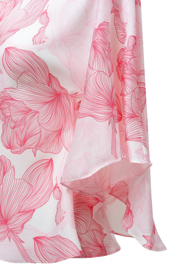 Silk Printed Kimono Top In White & Pink - Image 6