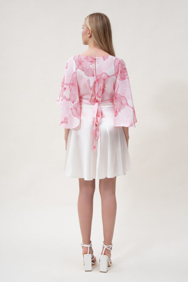 Silk Printed Kimono Top In White & Pink - Image 3