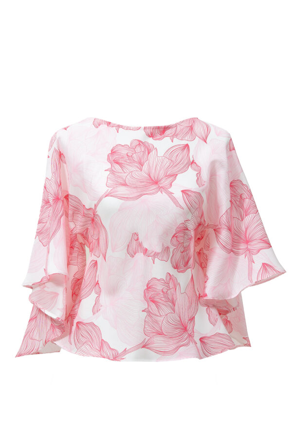 Silk Printed Kimono Top In White & Pink - Image 8