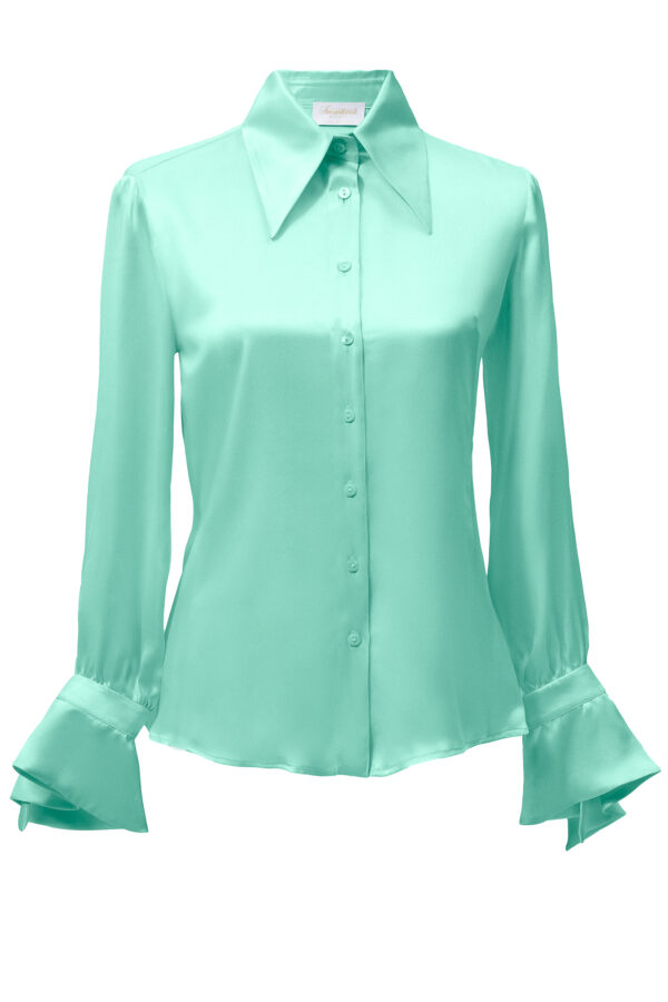 Silk Lantern Sleeve Shirt In Aquamarine - Image 7