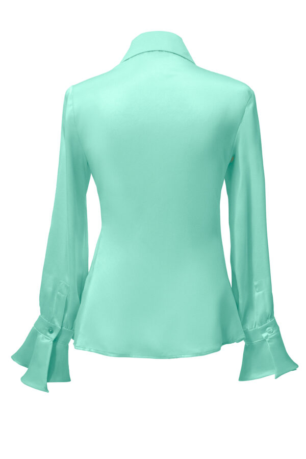 Silk Lantern Sleeve Shirt In Aquamarine - Image 6