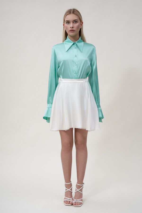 Silk Lantern Sleeve Shirt In Aquamarine