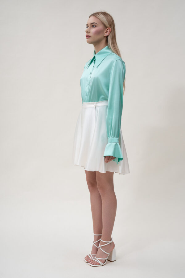 Silk Lantern Sleeve Shirt In Aquamarine - Image 2