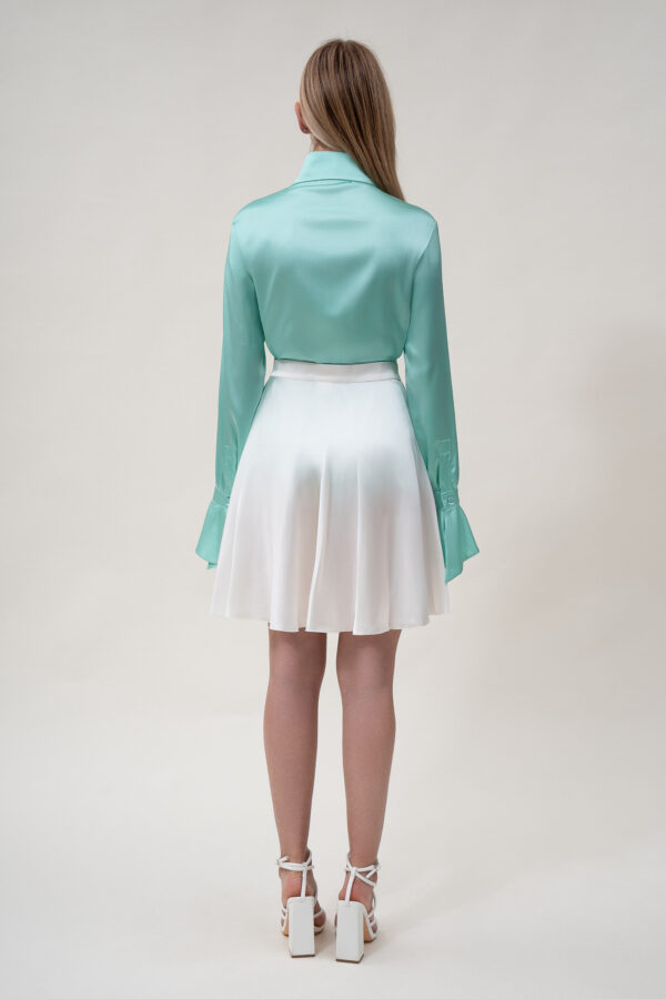 Silk Lantern Sleeve Shirt In Aquamarine - Image 5