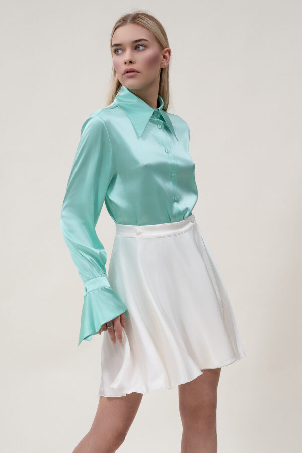 Silk Lantern Sleeve Shirt In Aquamarine - Image 4