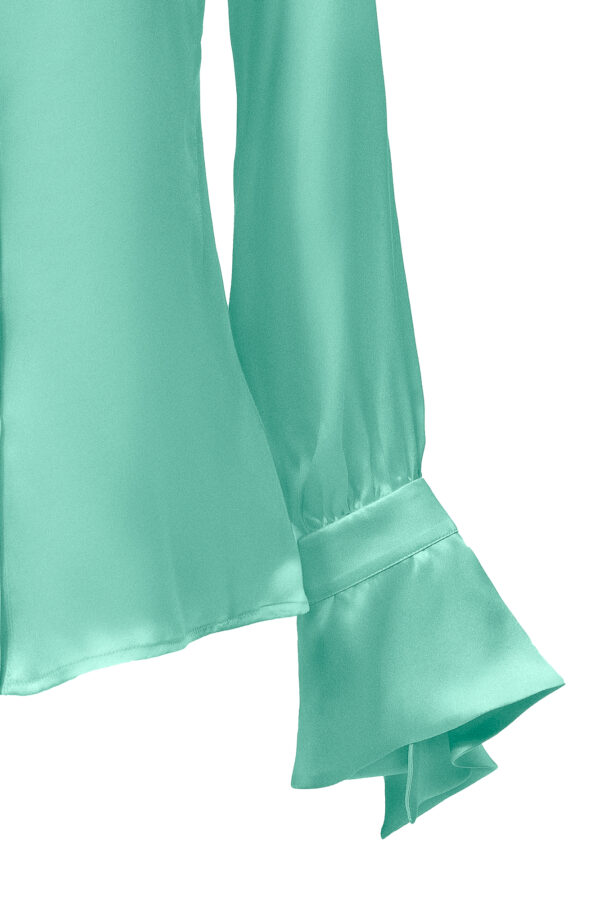 Silk Lantern Sleeve Shirt In Aquamarine - Image 8