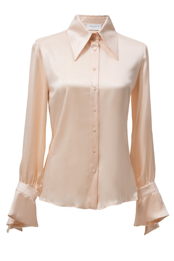 Silk Lantern Sleeve Shirt In Pink - Image 9