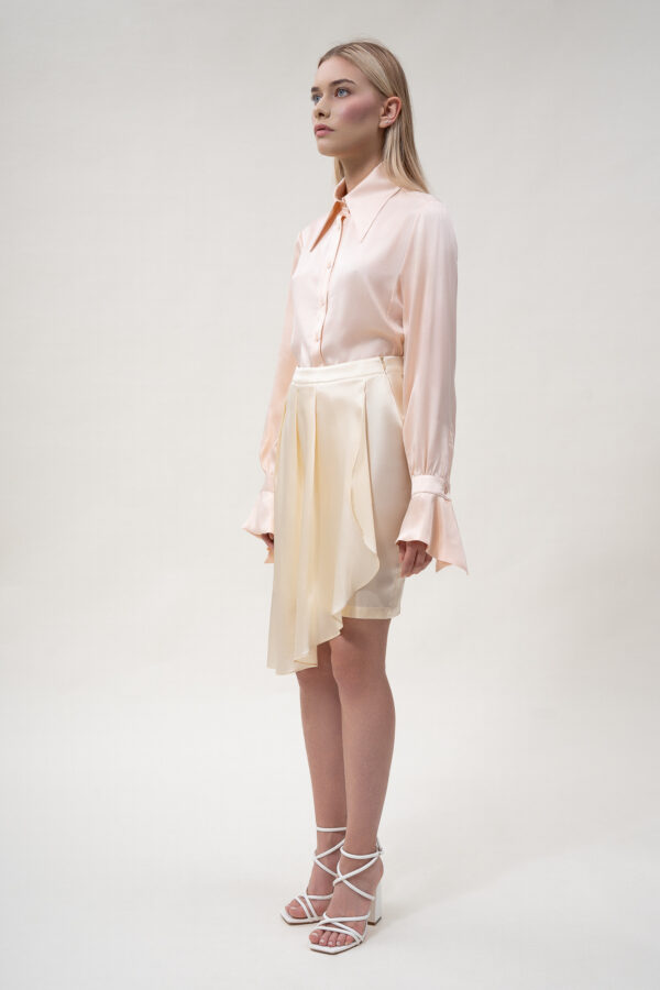 Silk Lantern Sleeve Shirt In Pink - Image 7