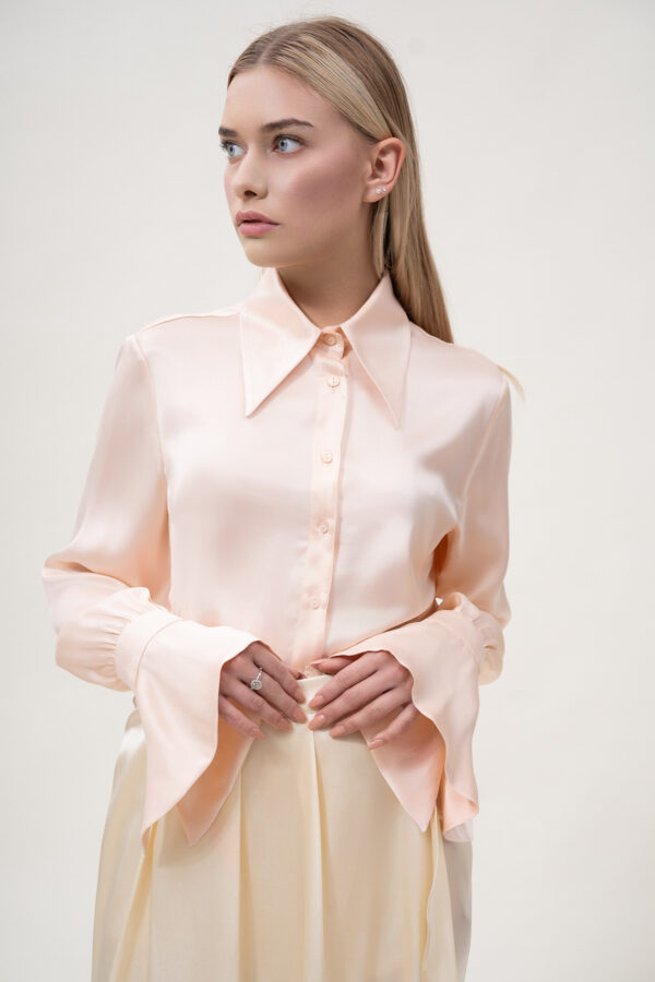 Silk Lantern Sleeve Shirt In Pink - Image 5