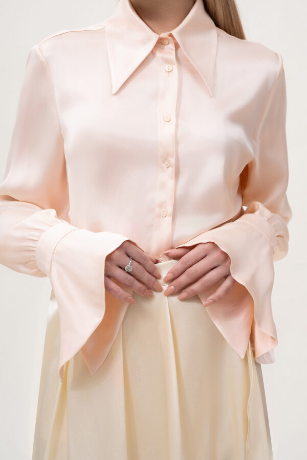 Silk Lantern Sleeve Shirt In Pink - Image 4