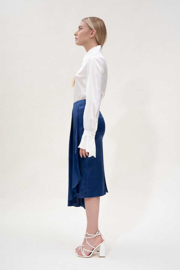 Silk Lantern Sleeve Shirt In White - Image 4