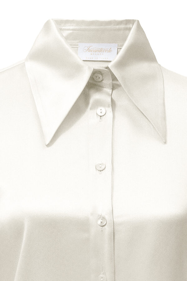 Silk Lantern Sleeve Shirt In White - Image 5