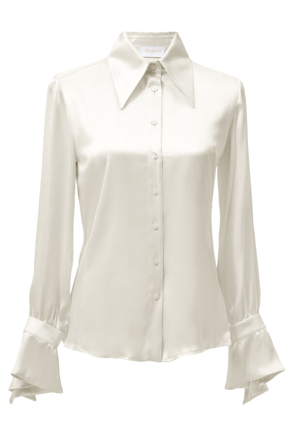 Silk Lantern Sleeve Shirt In White - Image 6