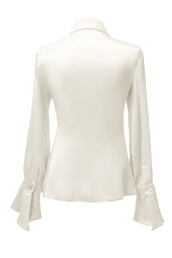 Silk Lantern Sleeve Shirt In White - Image 7