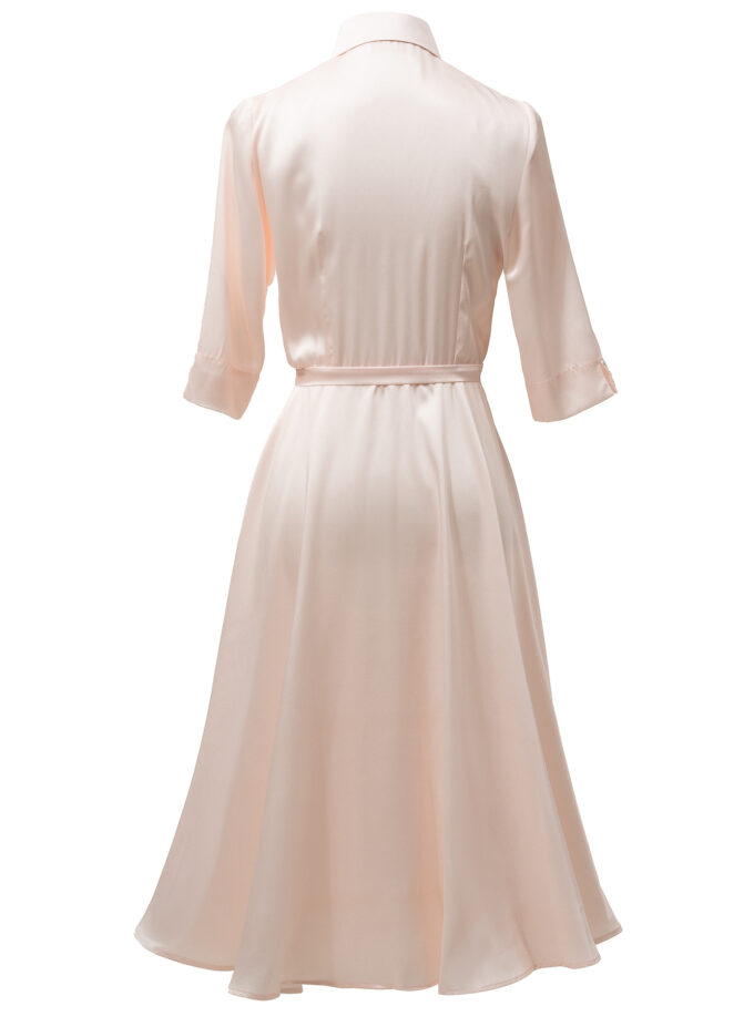 Silk Flared Shirt Dress In Blush Pink