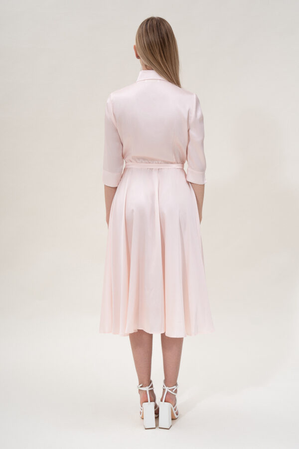 Silk Flared Shirt Dress In Blush Pink - Image 7