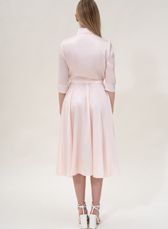 Silk Flared Shirt Dress In Blush Pink