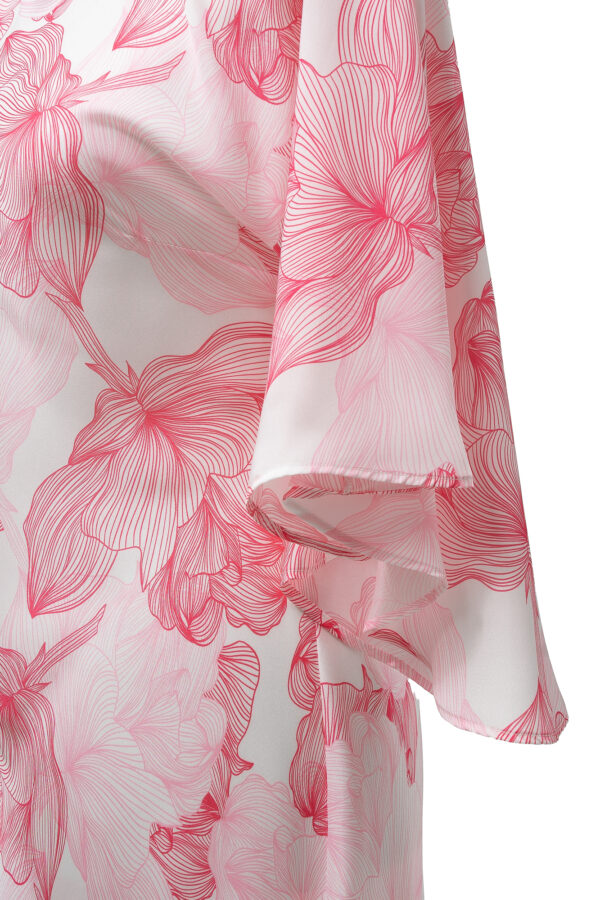 Silk Printed Kimono Dress In Pink & White - Image 2