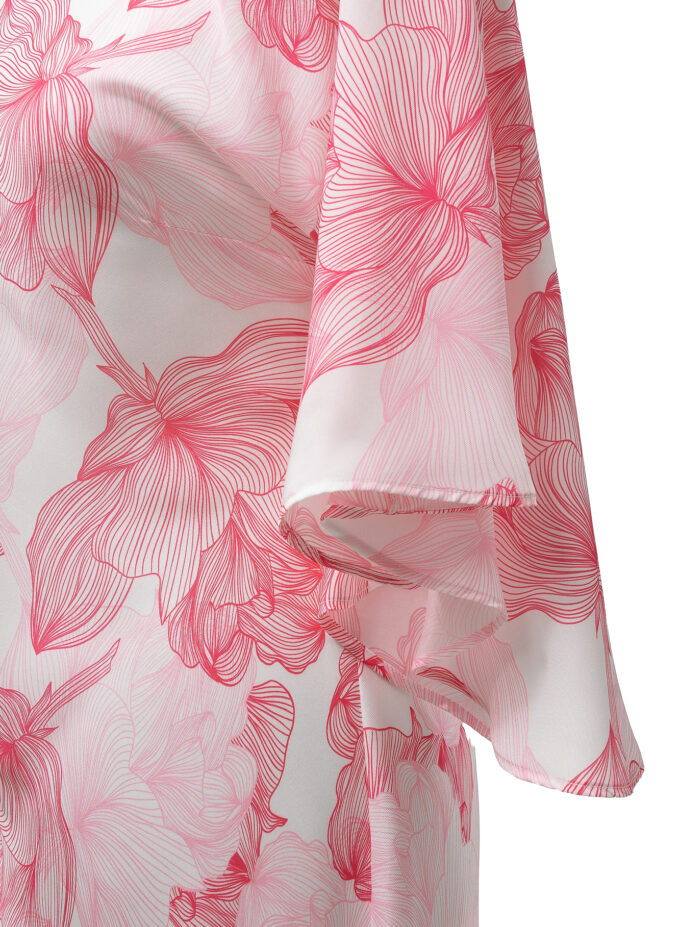 Silk Printed Kimono Dress In Pink & White