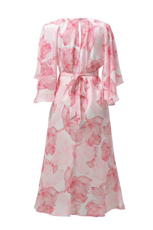 Silk Printed Kimono Dress In Pink & White - Image 7