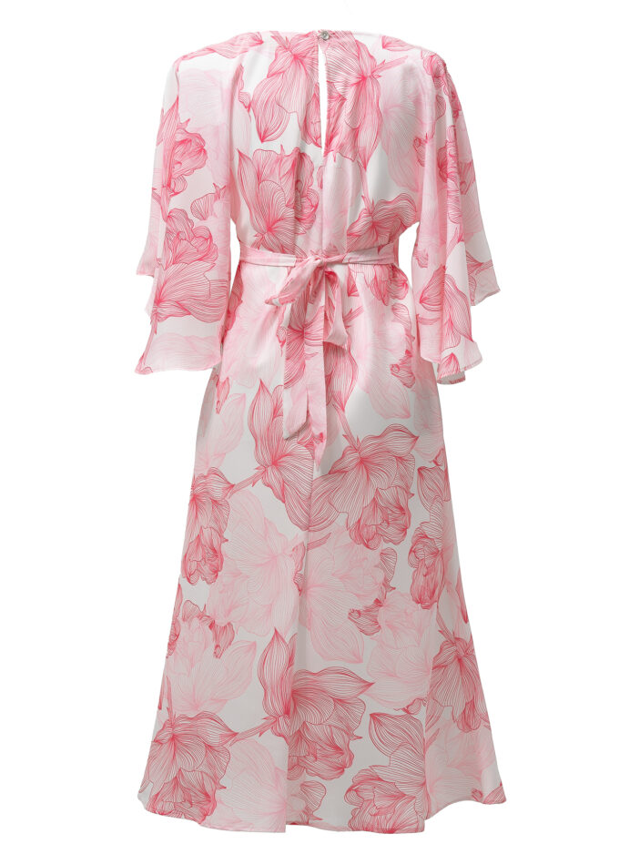 Silk Printed Kimono Dress In Pink & White