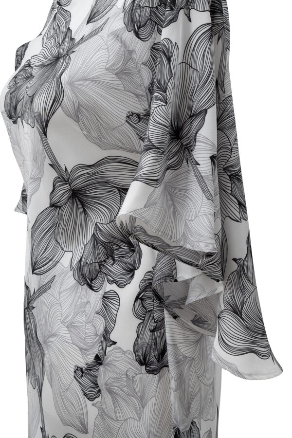 Silk Printed Kimono Dress In Black & White - Image 3