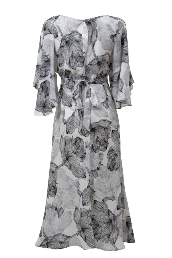 Silk Printed Kimono Dress In Black & White - Image 2