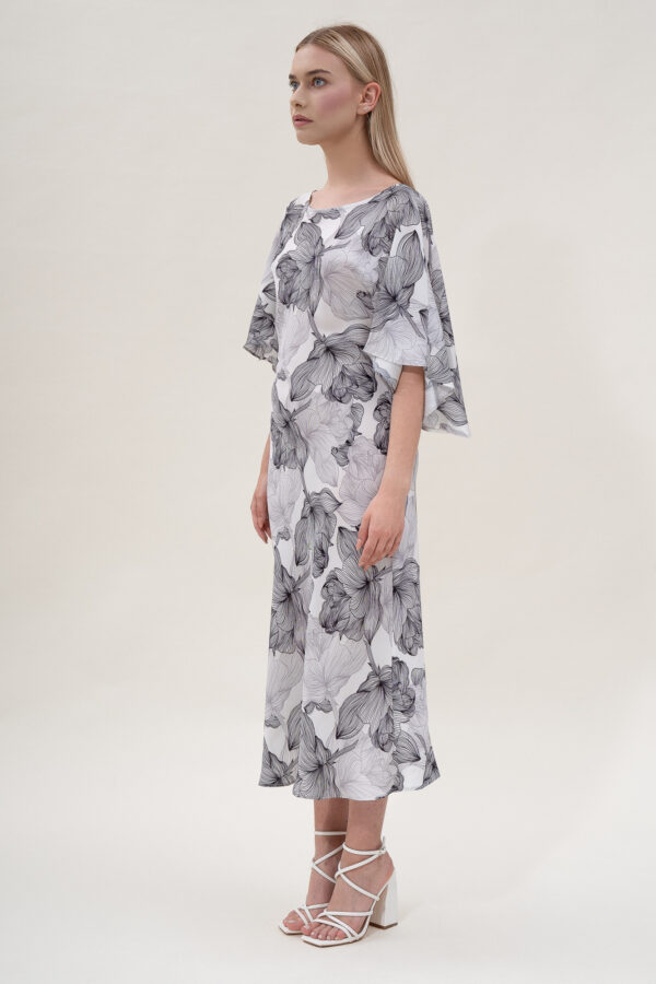 Silk Printed Kimono Dress In Black & White - Image 8