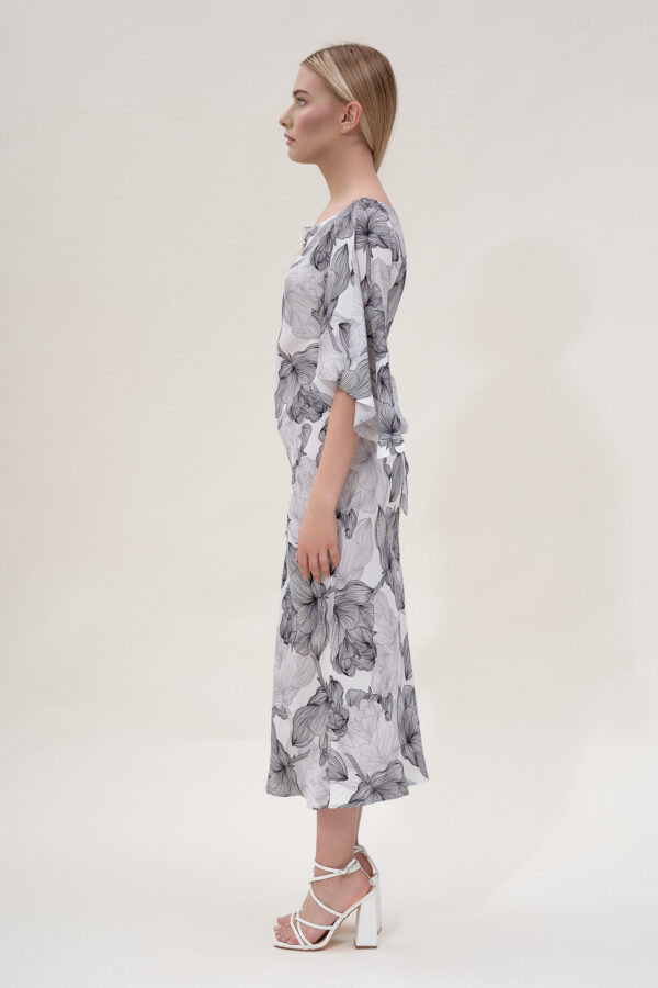 Silk Printed Kimono Dress In Black & White - Image 7