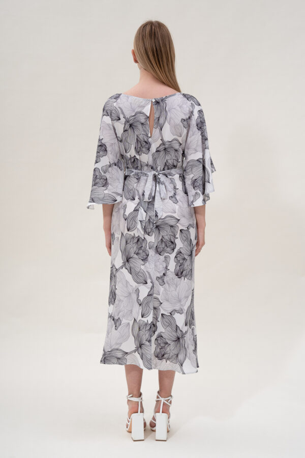 Silk Printed Kimono Dress In Black & White - Image 6