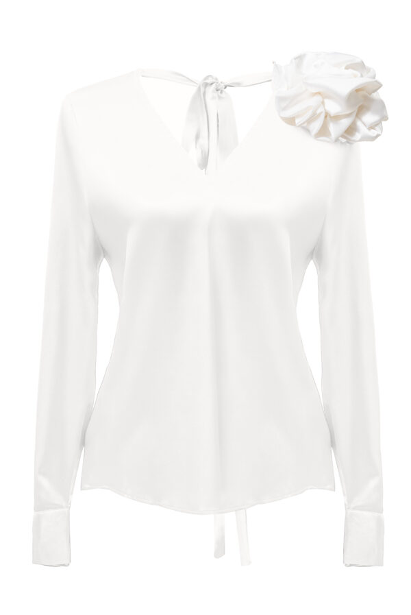 Silk Embellished Blouse In White - Image 5