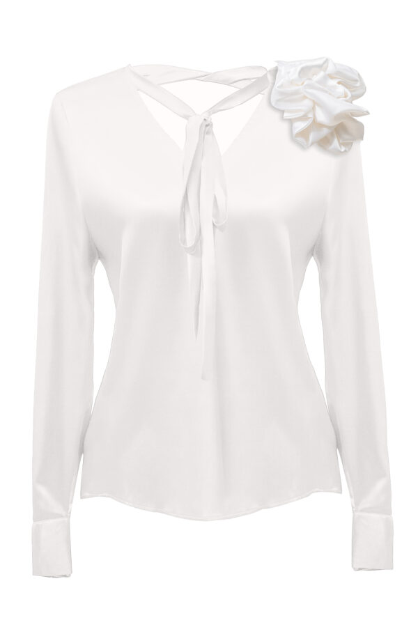 Silk Embellished Blouse In White - Image 3