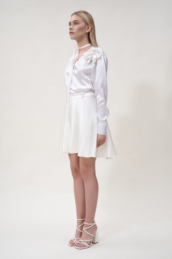 Silk Embellished Blouse In White - Image 9