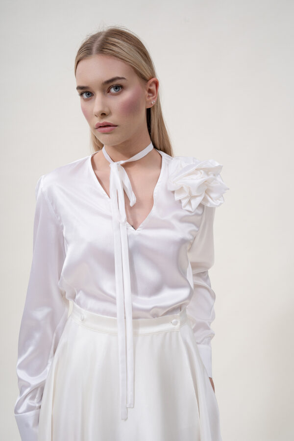 Silk Embellished Blouse In White - Image 7