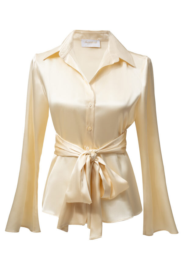 Silk Shirt with Bow In Cream - Image 10