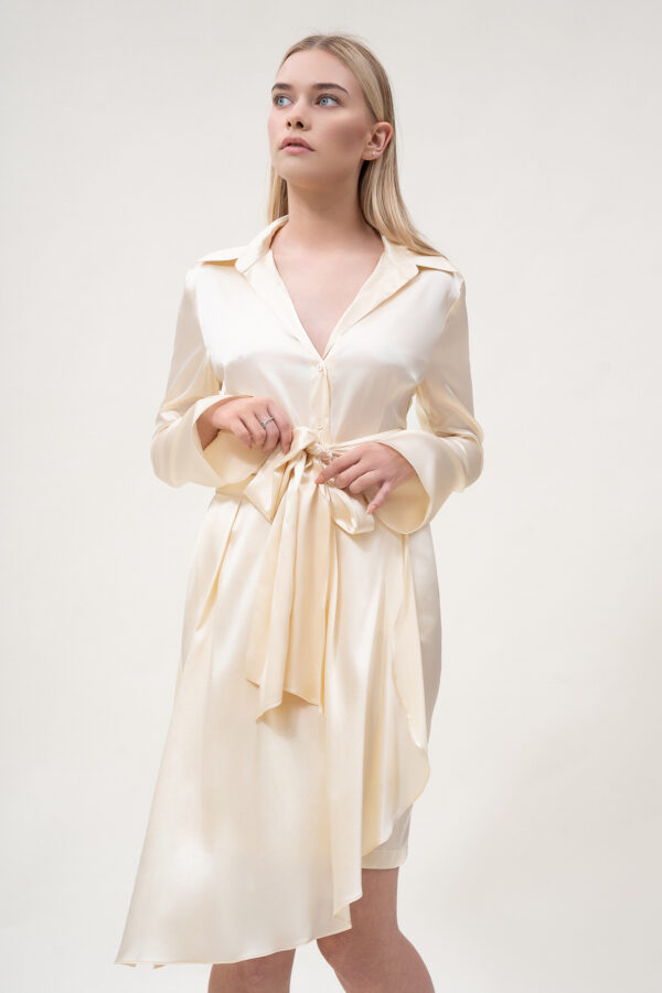 Silk Shirt with Bow In Cream - Image 3