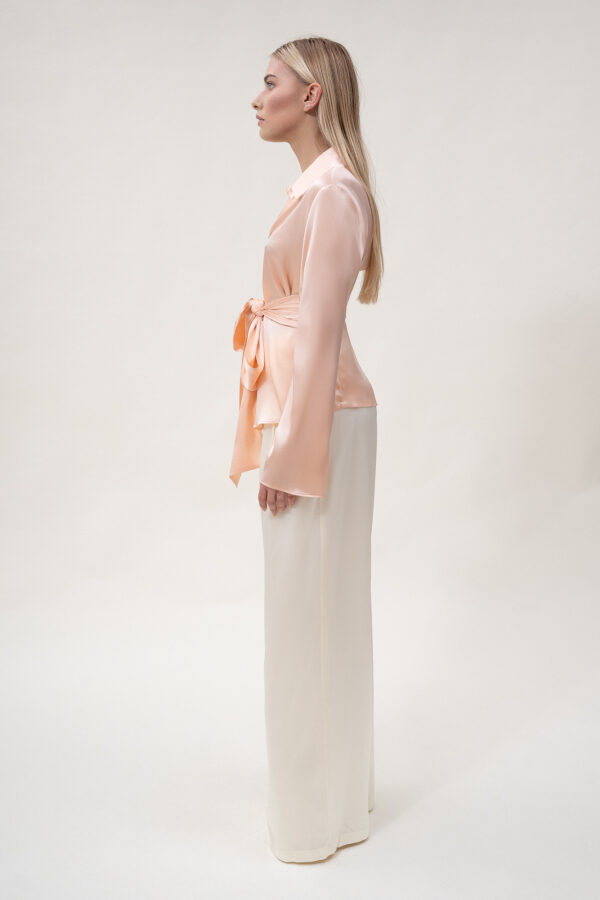 Silk Shirt with Bow In Peach - Image 8