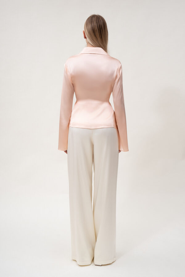 Silk Shirt with Bow In Peach - Image 6