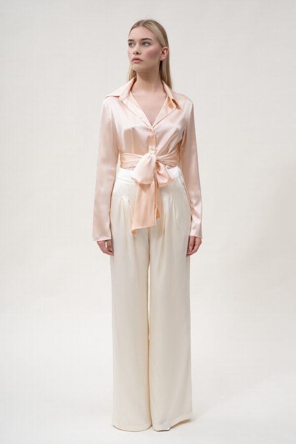 Silk Shirt with Bow In Peach