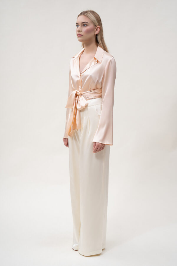 Silk Shirt with Bow In Peach - Image 7