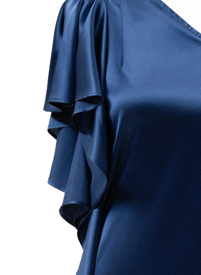 Silk Off-Shoulder Dress In Navy Blue