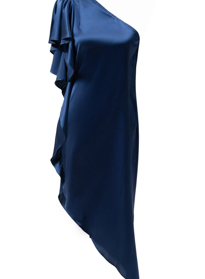 Silk Off-Shoulder Dress In Navy Blue