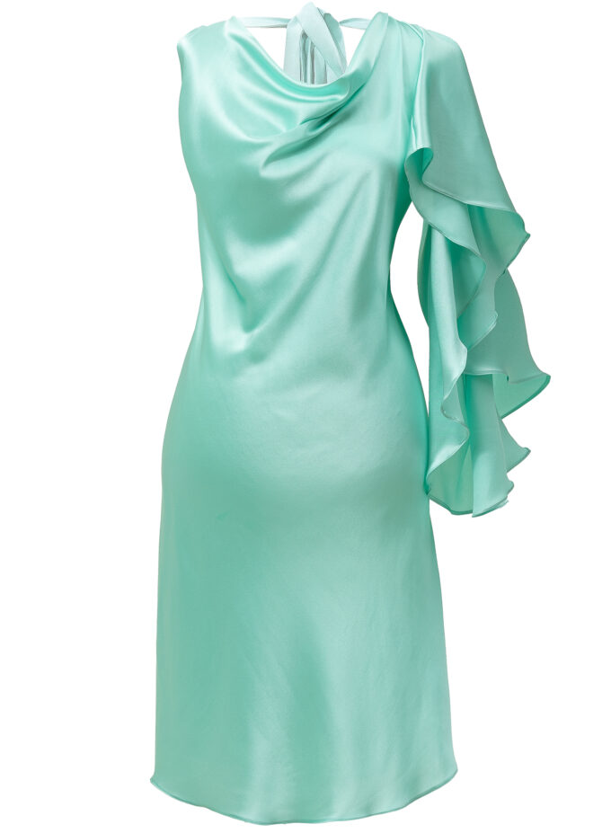 Silk Asymmetric Dress In Aquamarine