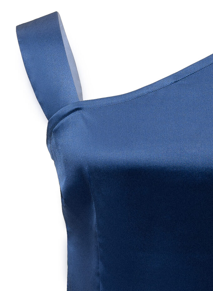 Silk one shoulder blouse in navy blue